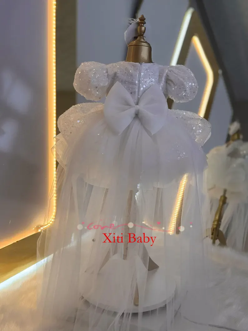 Xiti Toddler and baby dress Knee length fluffy dress for girls Balloon sleeve party dress Sparkly girl's dress Flower Girl Dress