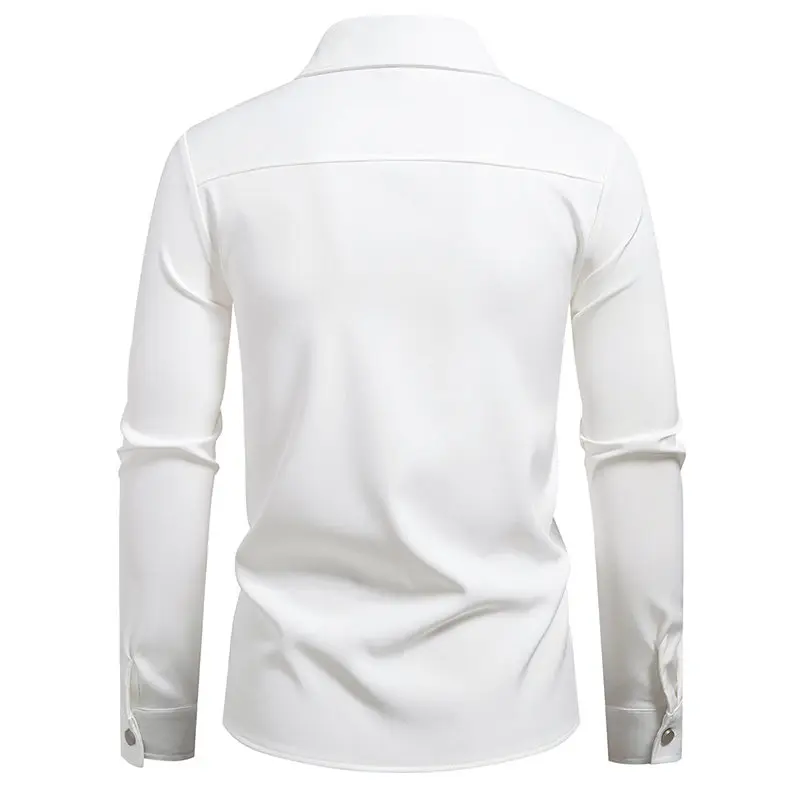 2026 Spring Autumn Men's Irregular Shirts Fashion Button Turn Down Collar Long Sleeve Casual Shirt Male Solid Chic Casual Blouse