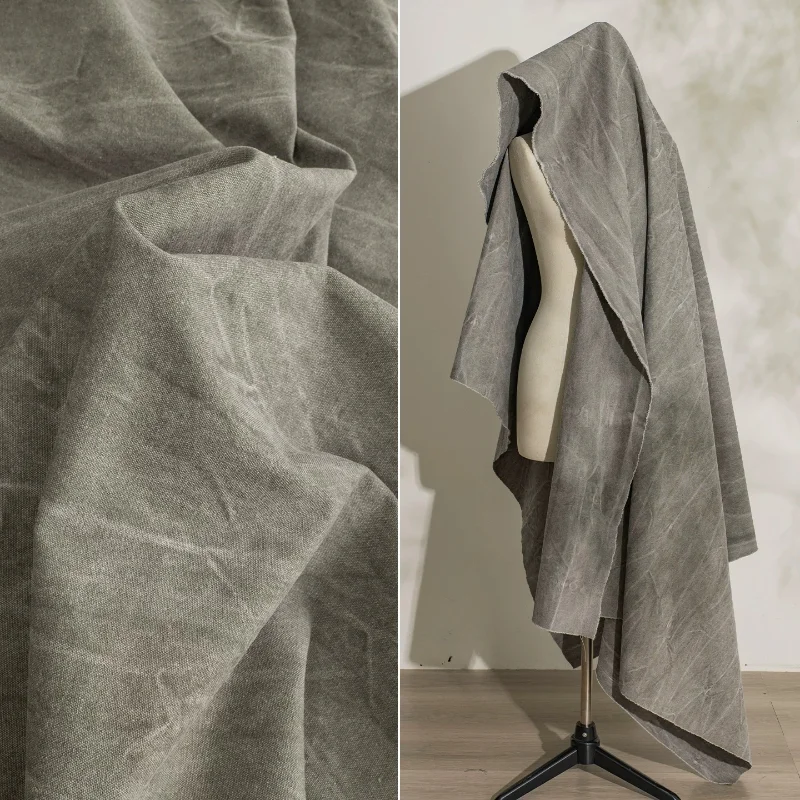 

Светло-серая ткань из чистого хлопка с эффектом тай-дай, винтажная, с эффектом водной стирки, без складок, дизайнерский материал для ветровок, штор, креативной моды