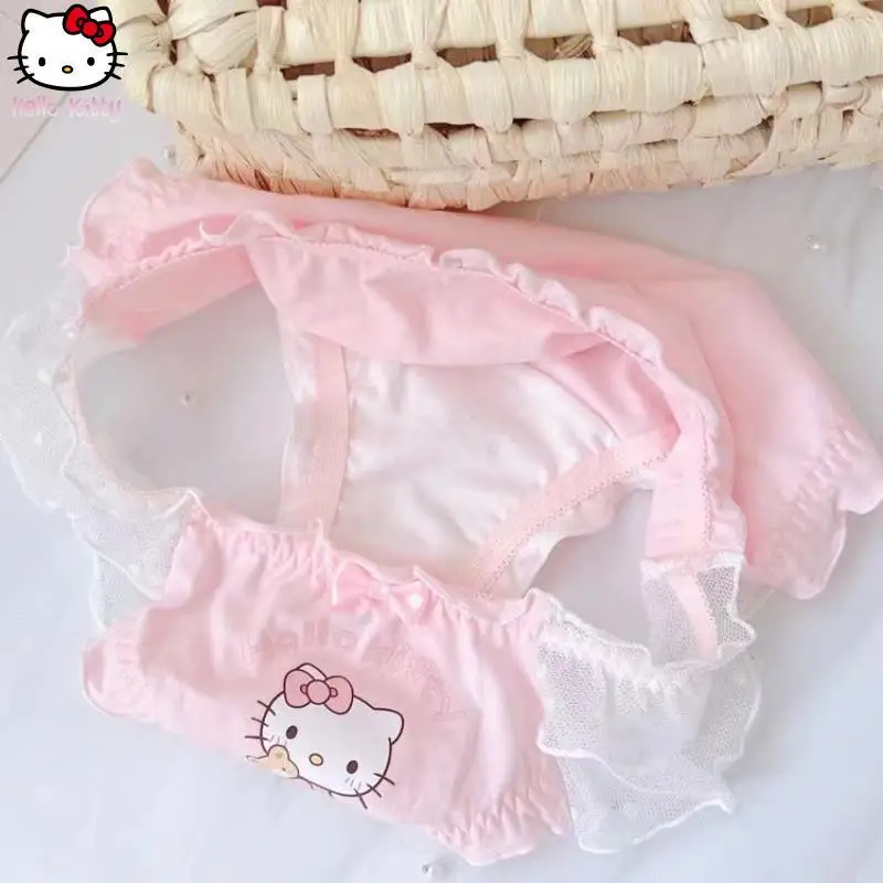 

Teen Hello Kitty Korean Lace Bra Panties Set Kawaii Cartoon Girls Anime New Sanrio Fashion Underwear Small Breasts Gathered Bra