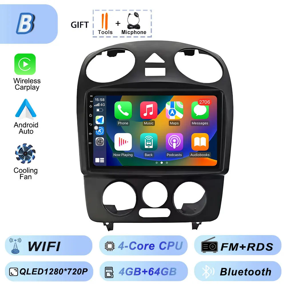 Carplay Auto Android Srereo Android 15 voor VW Volkswagen Kever 2000-2012 Auto Video Radio Multimedia GPS Navigatie Speler DVD
