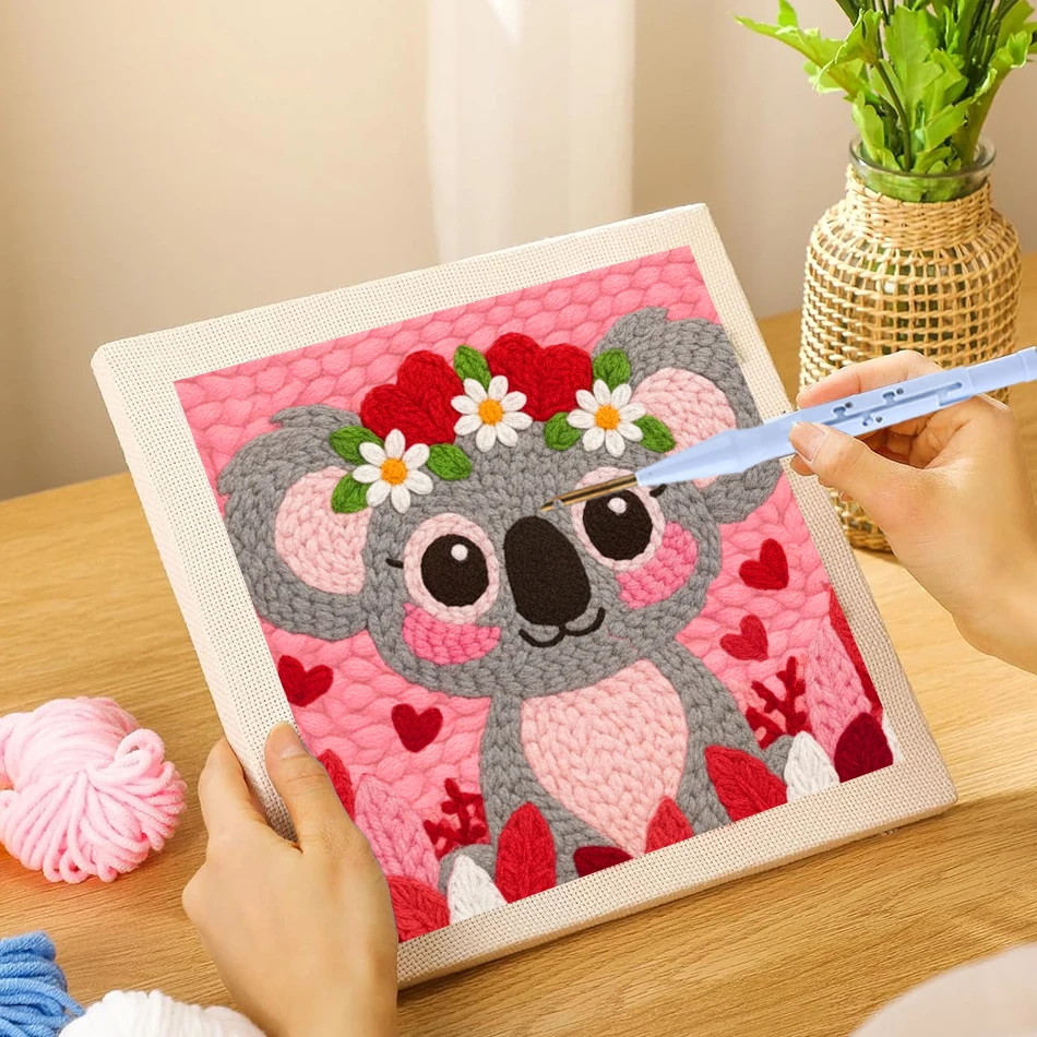 

GATYZTORY Cute Koala with Flower Punch Needle Embroidery Starter Kits For Adults Animal Punch Needle Kit Hobby Wall Art diy craf