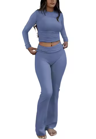 Women's Yoga Two-Piece Set Long-Sleeve Wide-Leg Activewear Set Casual Home Yoga Set Coordinated Set