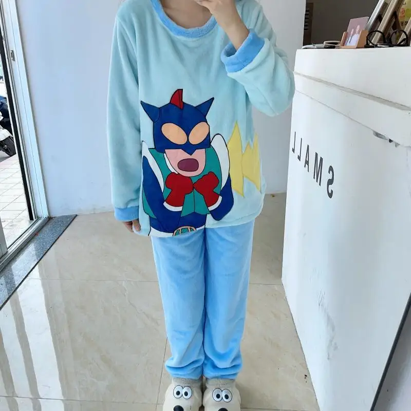 

Kawaii Cute Crayon Shin-Chan Pajamas Long Sleeved Pants Coral Velvet Plush Thickening Warm Birthday Gifts For Girlfriend Gifts