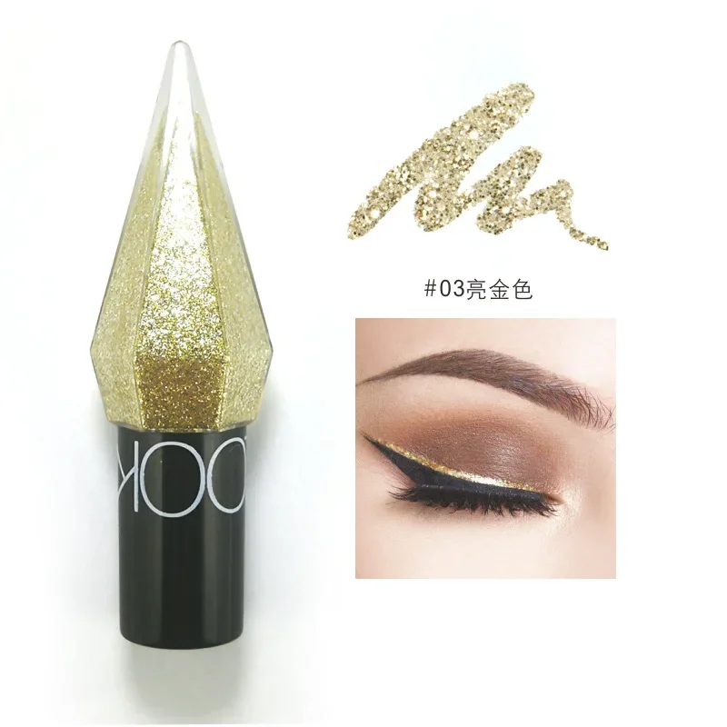 Sombra de ojos de diamante brillante, delineador de ojos plateado, resistente al agua, Color oro rosa, lentejuelas brillantes, sombra de ojos, maquillaje, Cosméticos de belleza