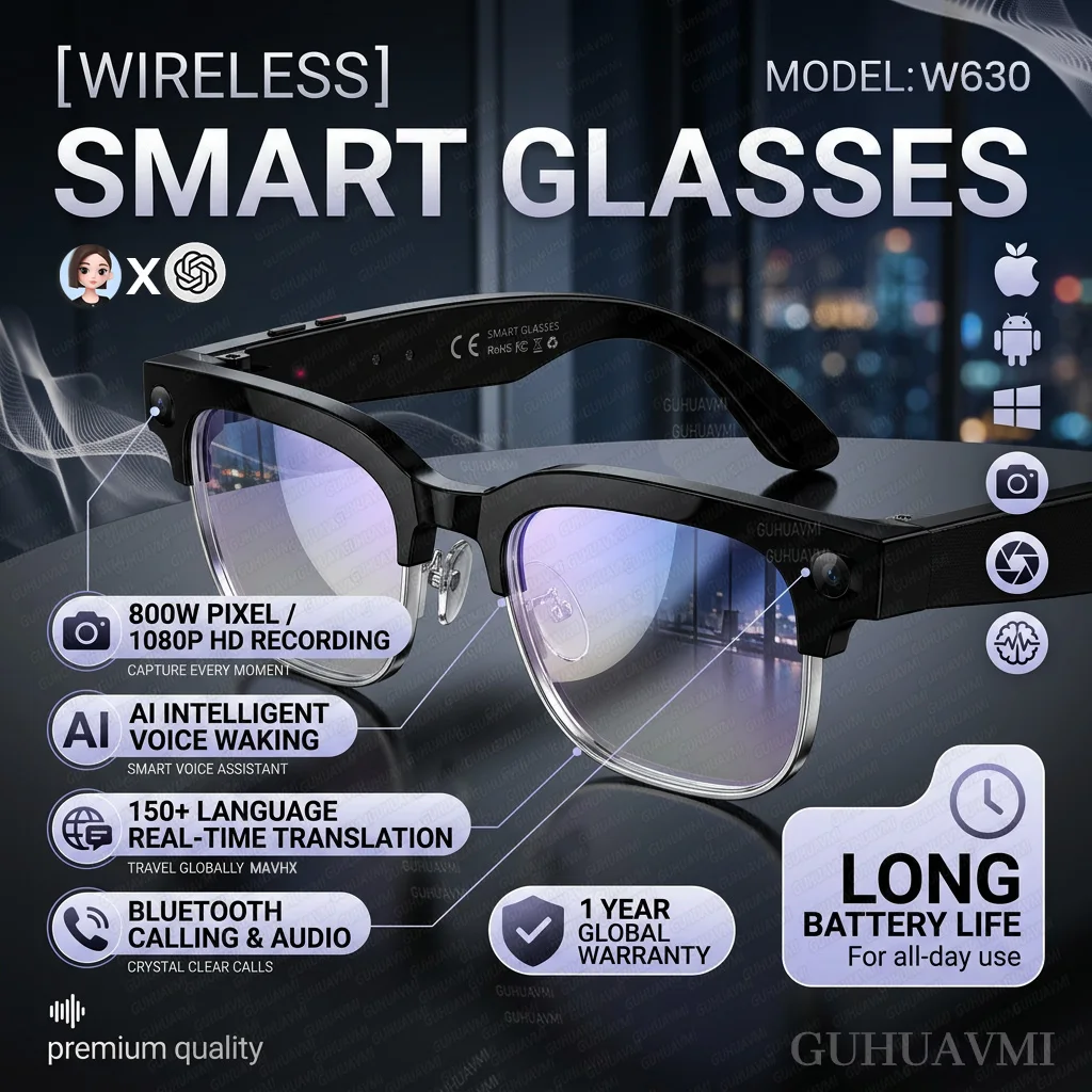

2026 New 32G Memory 800W 4K Camera Smart Glasses Men Photos&Videos Recording 120+Languages Translation Music Audio Glasses Women