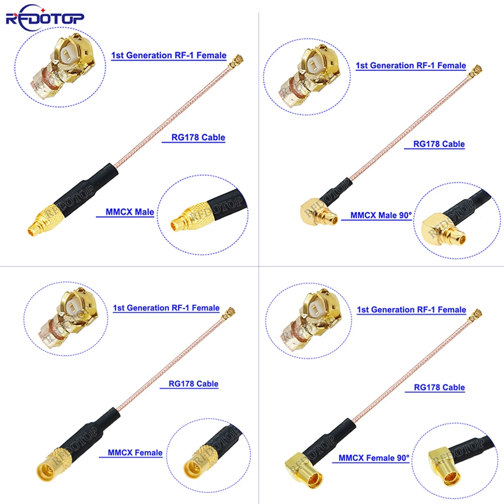 1PCS RG178 Cable MMCX Male/MMCX Female to 1st Generation RF-1st Female Connector Antenna RG-178 RF Coaxial Extension Jumper