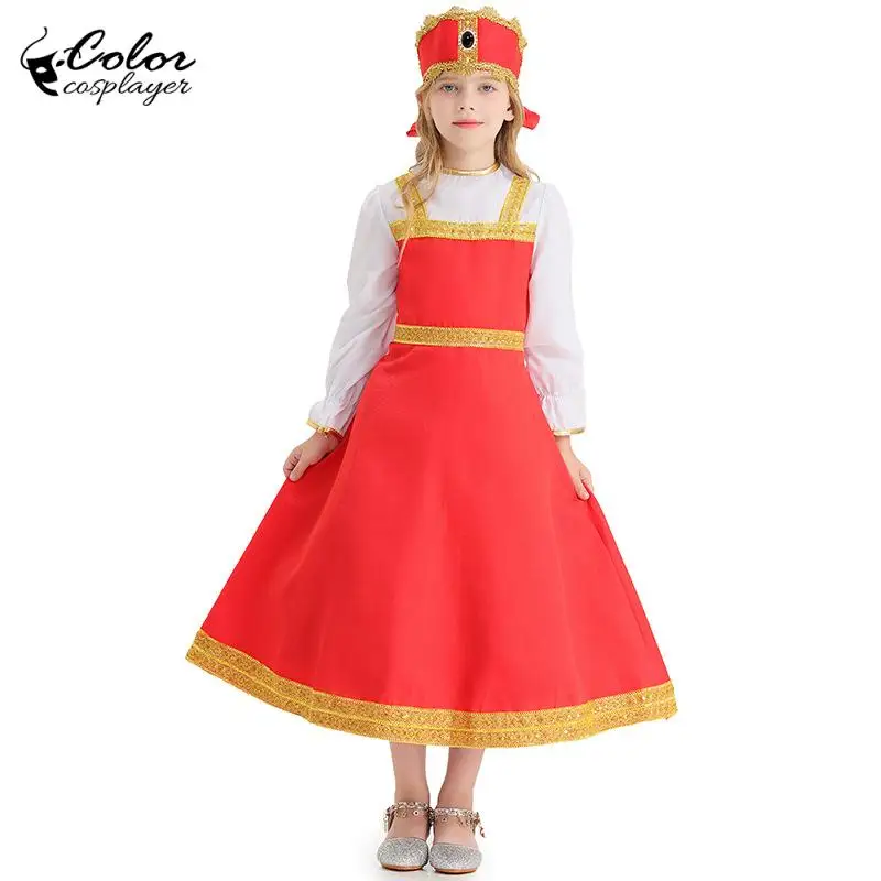 

Russian Ethnic Costumes Girl Dress Stage Performance Dresses Children Fancy Dress Up Outfits Holiday Cosplay Girls Clothes