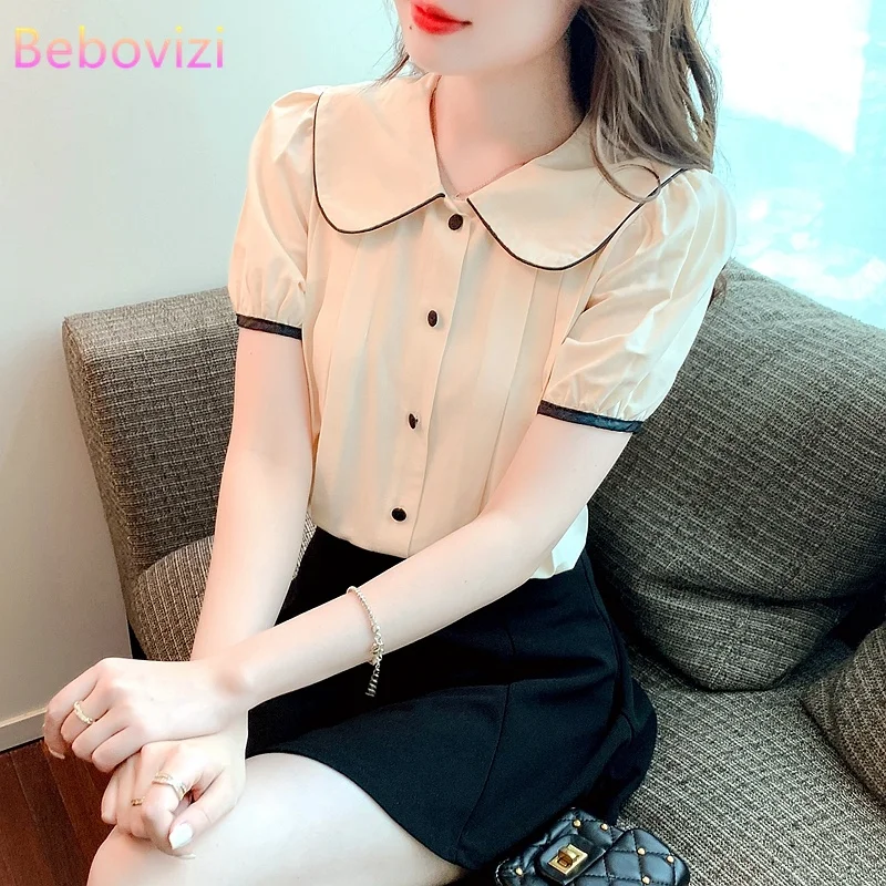 Fashion Casual Doll Collar Short Sleeve Blouse Women's Summer 2023 New Retro Shirts Tops