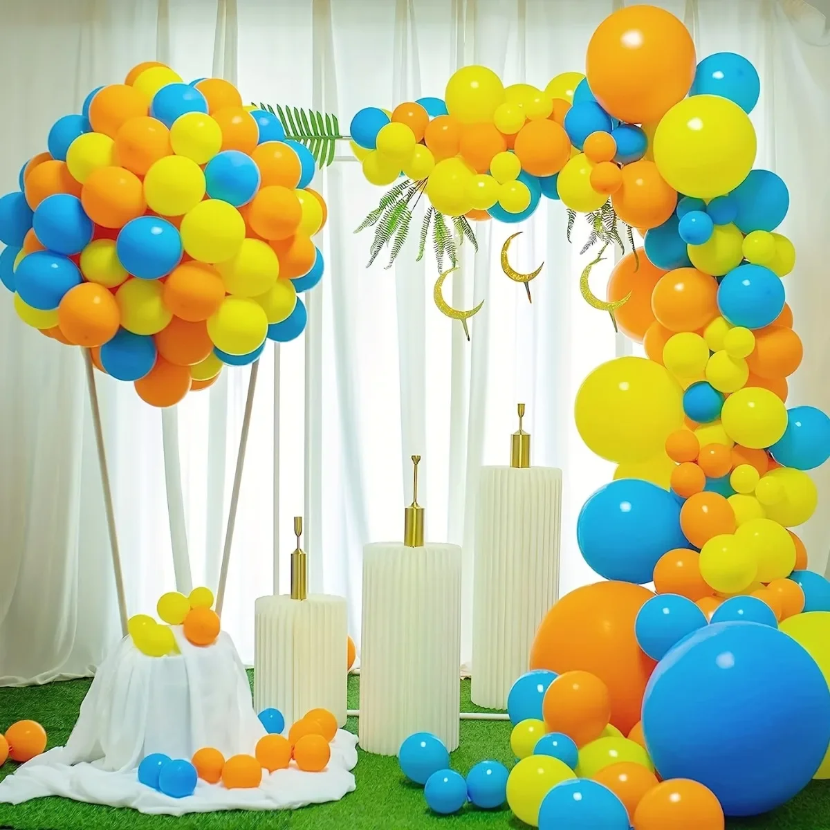 152pcs 5, 10, 18 Inch Latex Balloon Arch Kit,yellow, Blue,orange Party Balloons, Used To Decorate Weddings, Bridal Showers,