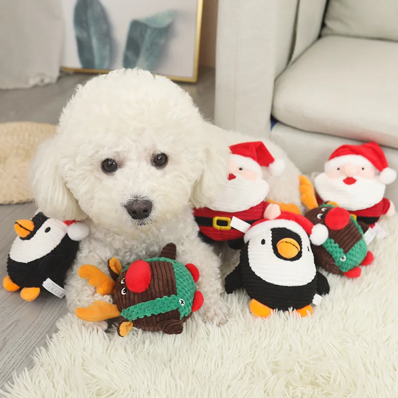 Christmas Santa Clause Dog Squeaky Toys Supplies for Small Large Dogs Lovely Plush Animal Pet Puppy Chew Bite Resistant Toy