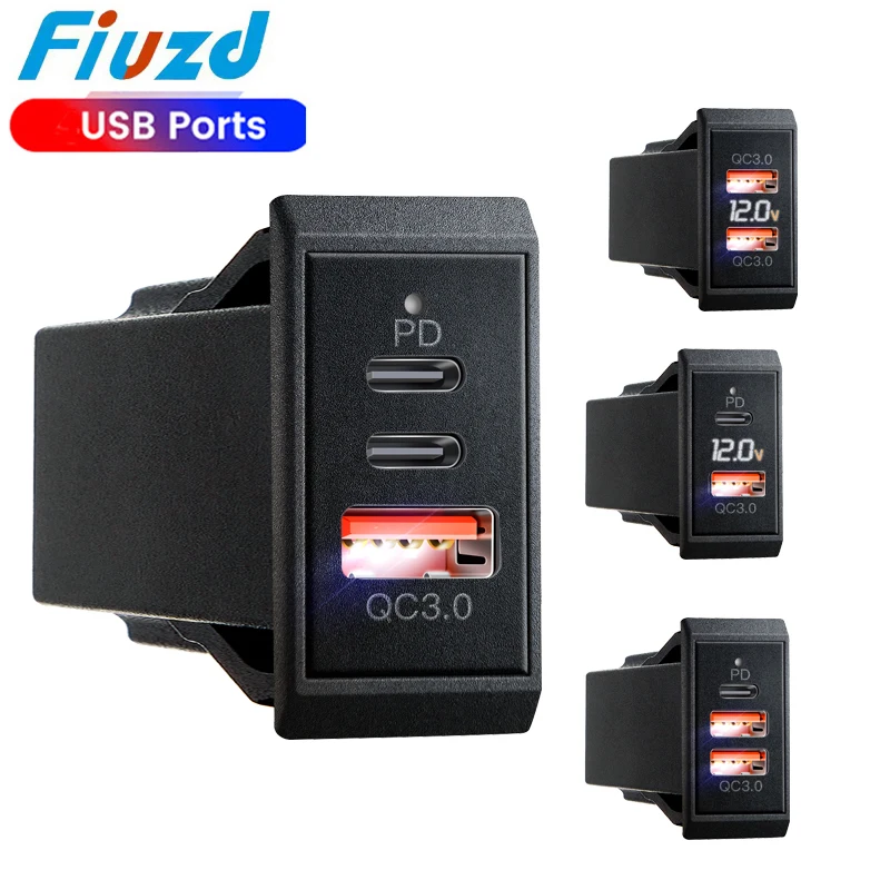 Gniazdo ładowarki samochodowej PD3.0 i QC3.0 Podwójne porty USB C Wodoodporne z diodą LED 54W Szybkie ładowanie 12V/24V dla adaptera Moto