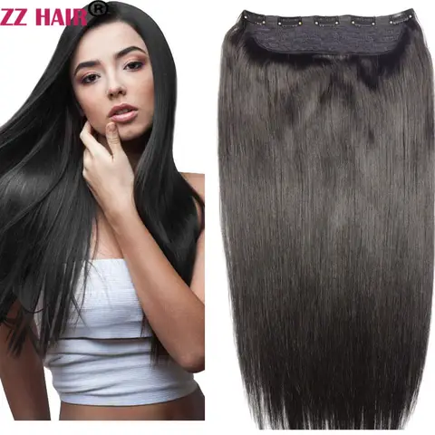 ZZHAIR 100% 브라질 리얼 인모 클립인 헤어 익스텐션 16-24 1개 세트, 100g-120g 자연스러운 스트레이트 스타일