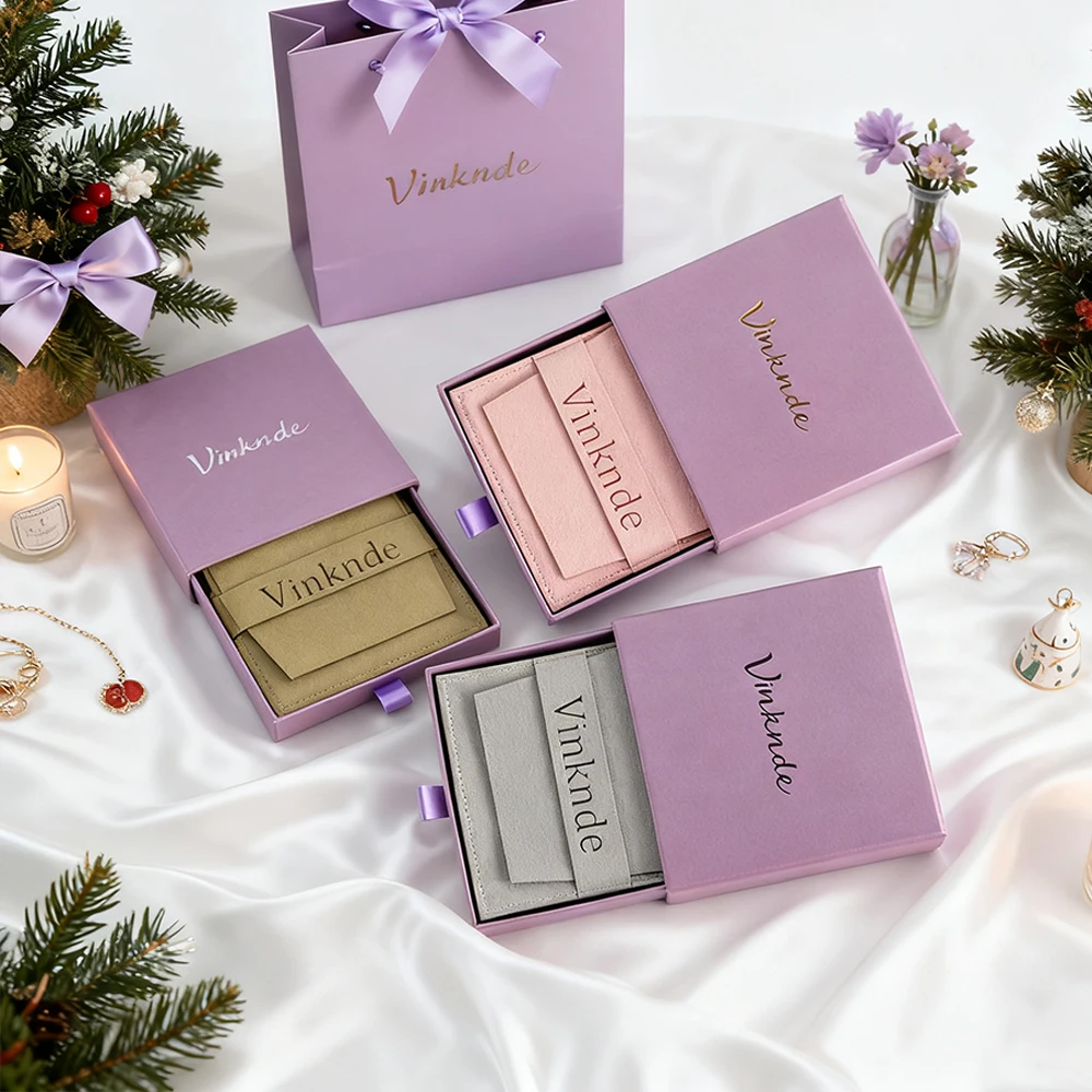 

24/50/100pcs Paper Drawer Thick Kraft Jewelry Packaging Box Greeting Card Necklace Bracelet Gift Package Case Boxes Velvet Bag
