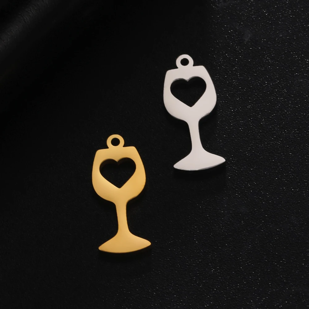 5 sztuk/partia hurtownie miłość serca kieliszek do wina mały wisiorek akcesoria ze stali nierdzewnej Diy biżuteria dostarcza naszyjnik bransoletka Charms