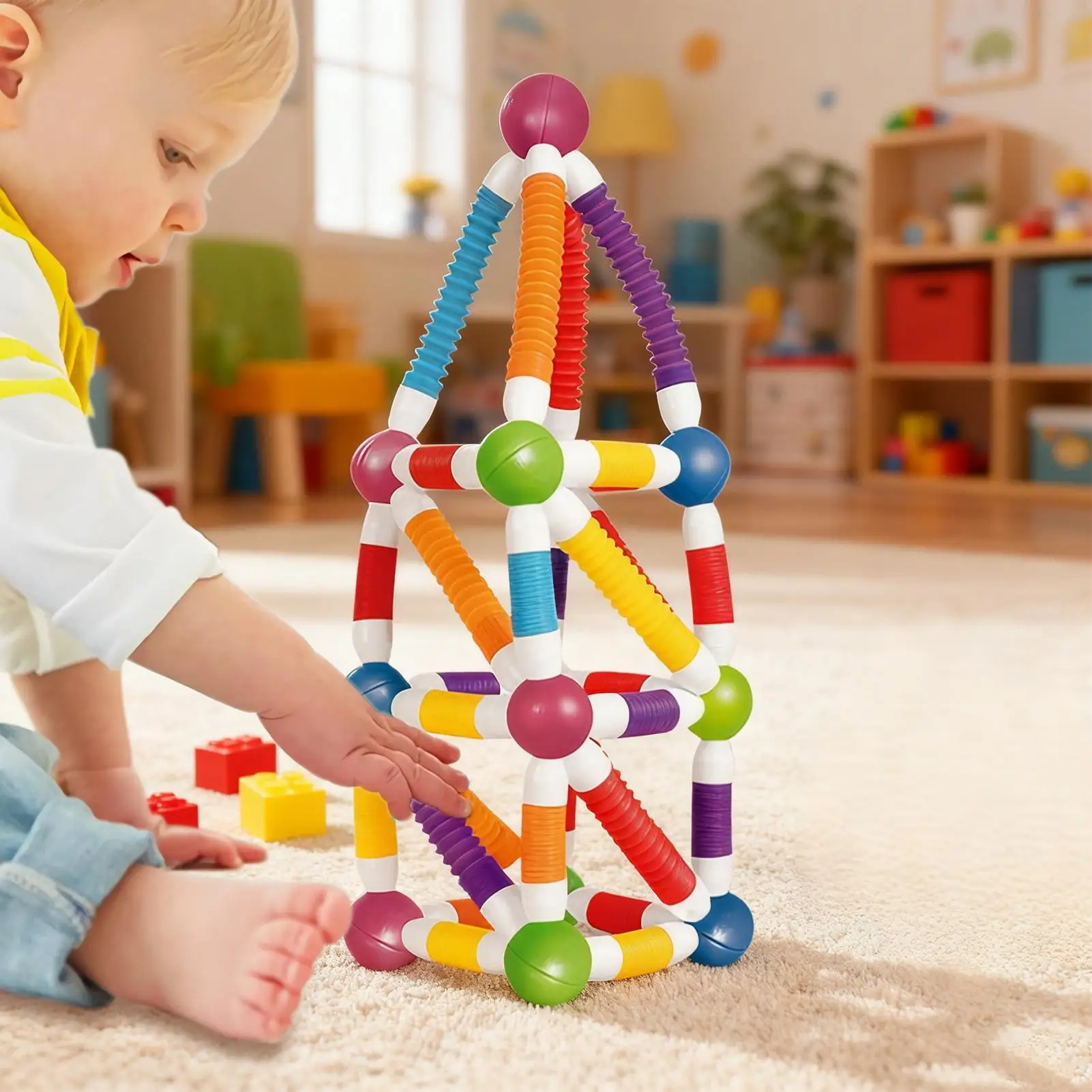 مجموعة الكرات والقضبان المغناطيسية، مجموعة كرات التراص التعليمية، مجموعة بناء عصا مغناطيسية تلسكوبية للأولاد والبنات والأطفال الصغار في حضانة الشباب #4