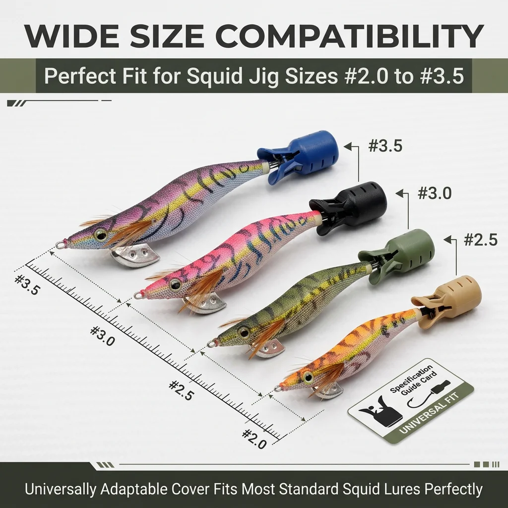 Portable Egi Hook Cap Protector Kit Squid Jig Lure Safety Cover with Locking Carabiner, Storage Buckle Sea Fishing Octopus Bait