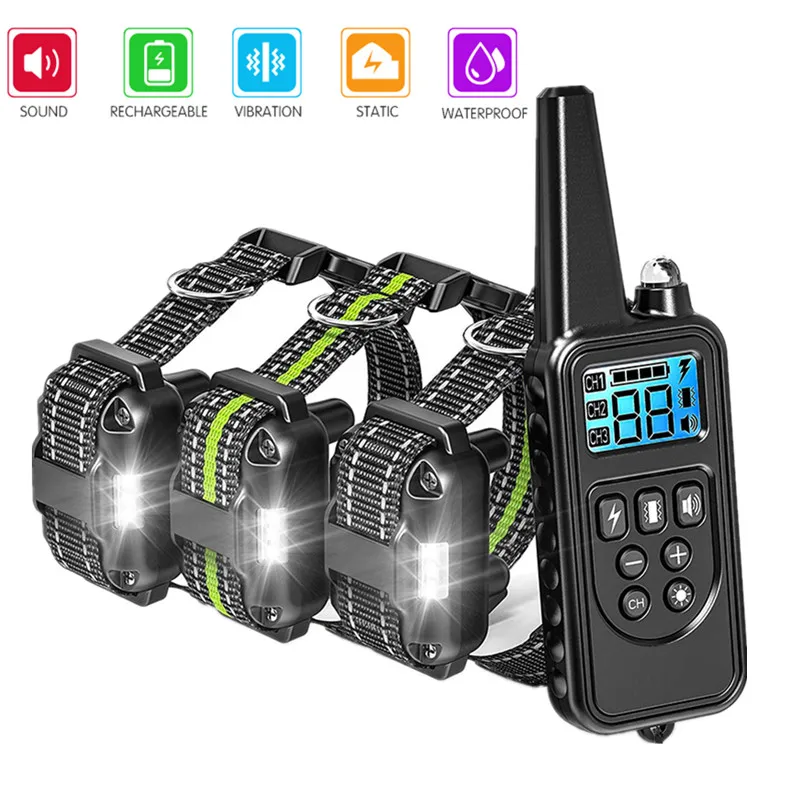 800m Dog Training Collar Remote Electronic Shock Training Collars Rechargeable Waterproof Stop Barking Dog Training Nylon rope