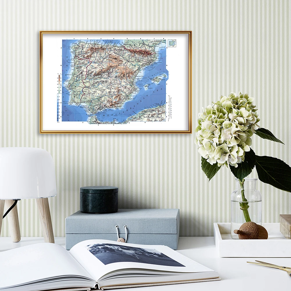 Unframed Espanhol Pintura Canvas, Espanha Mapa, Wall Art Pictures, Sala, Home Decor, Sala de aula, Material Escolar, 59x42cm