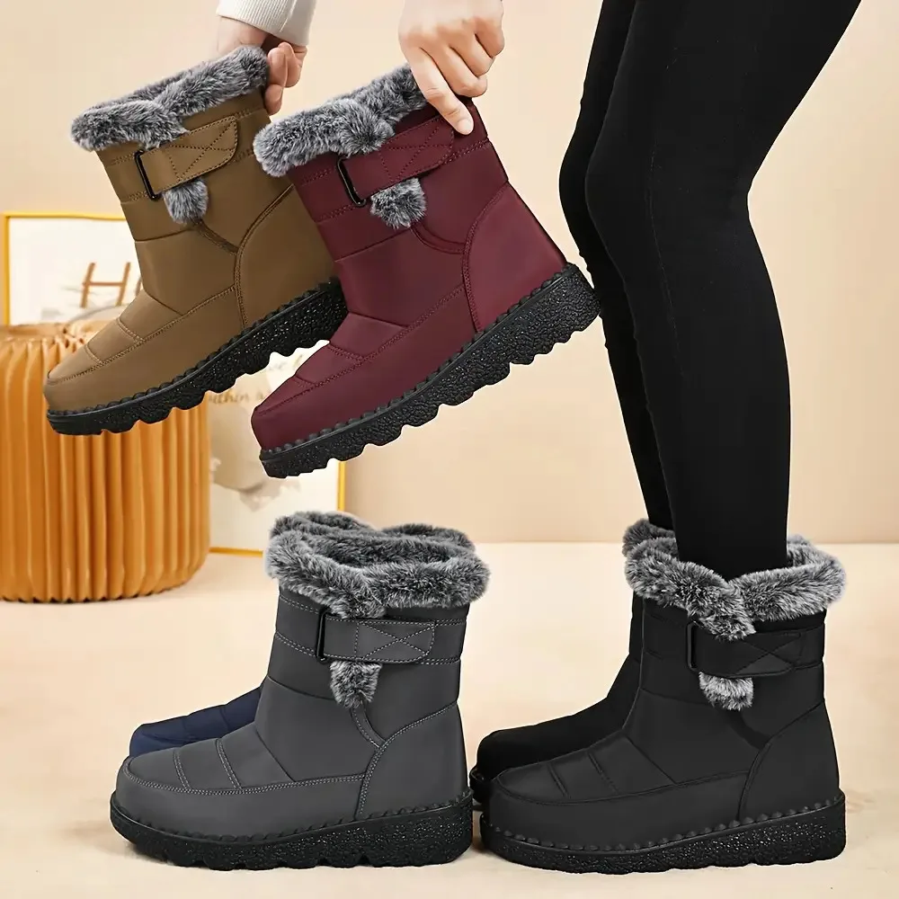Botas de invierno para mujer, botas de nieve largas de felpa de piel sintética, zapatos de plataforma para mujer, botines cálidos de algodón para parejas 2026
