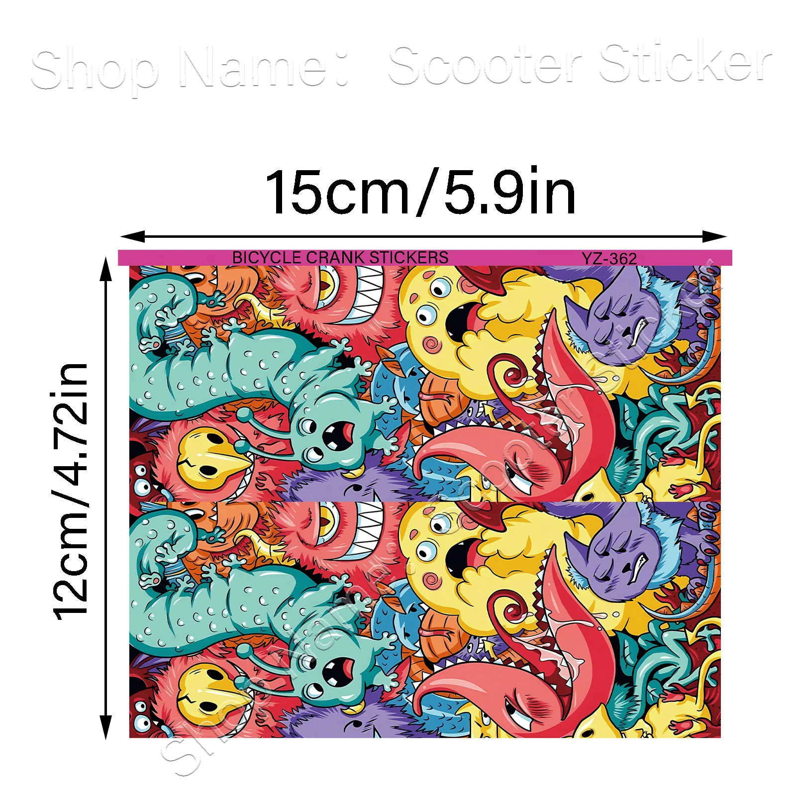 

1 Pair Monster Graffiti Crank Arm Stickers, Flexible Waterproof Removable Street Art Decals for MTB Road Bike Crankset