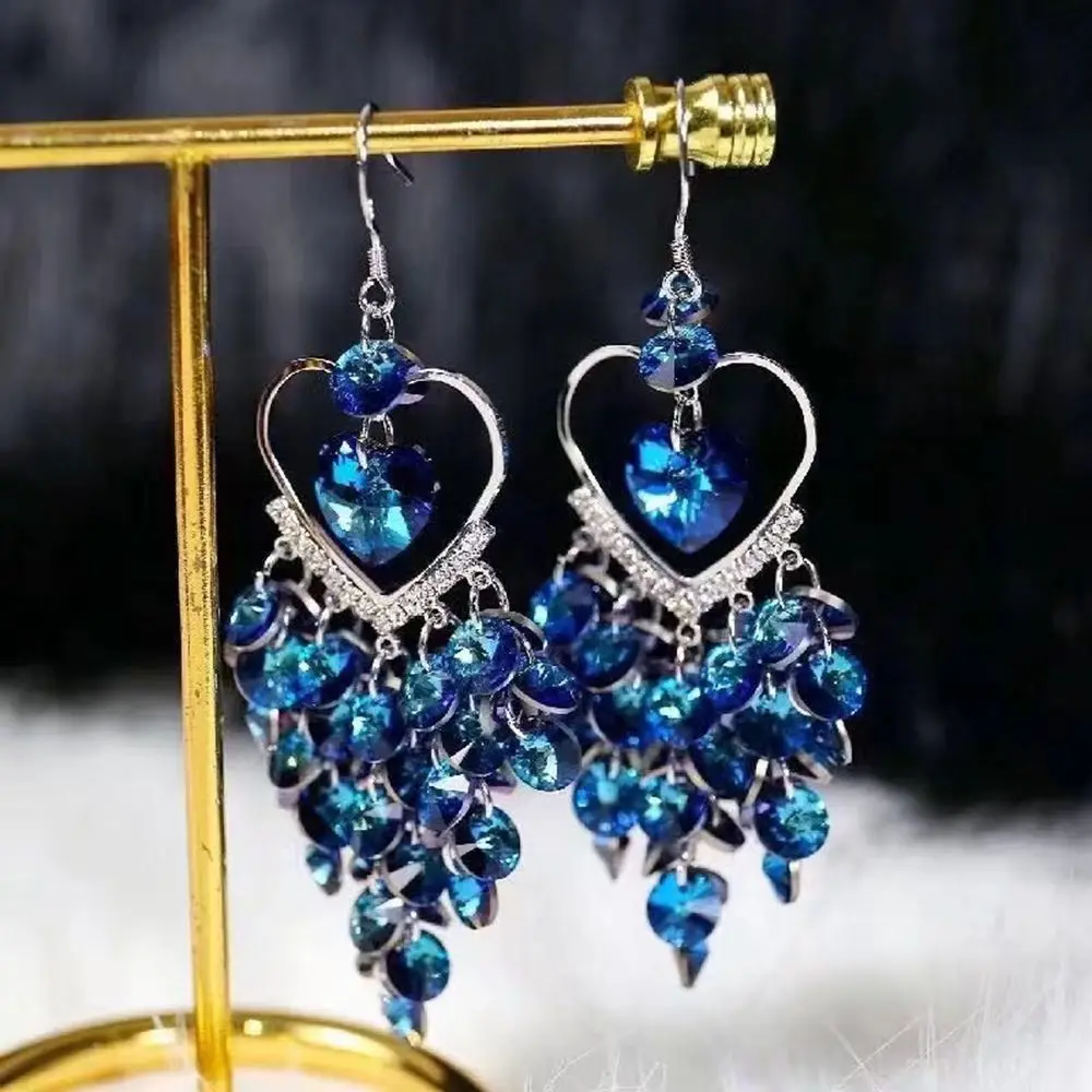 New Sparkling Purple Crystal Dangle Drop Earrings for Women Bohomia Trend Big Long Luxury Party Banquet Dress Jewelry Gifts