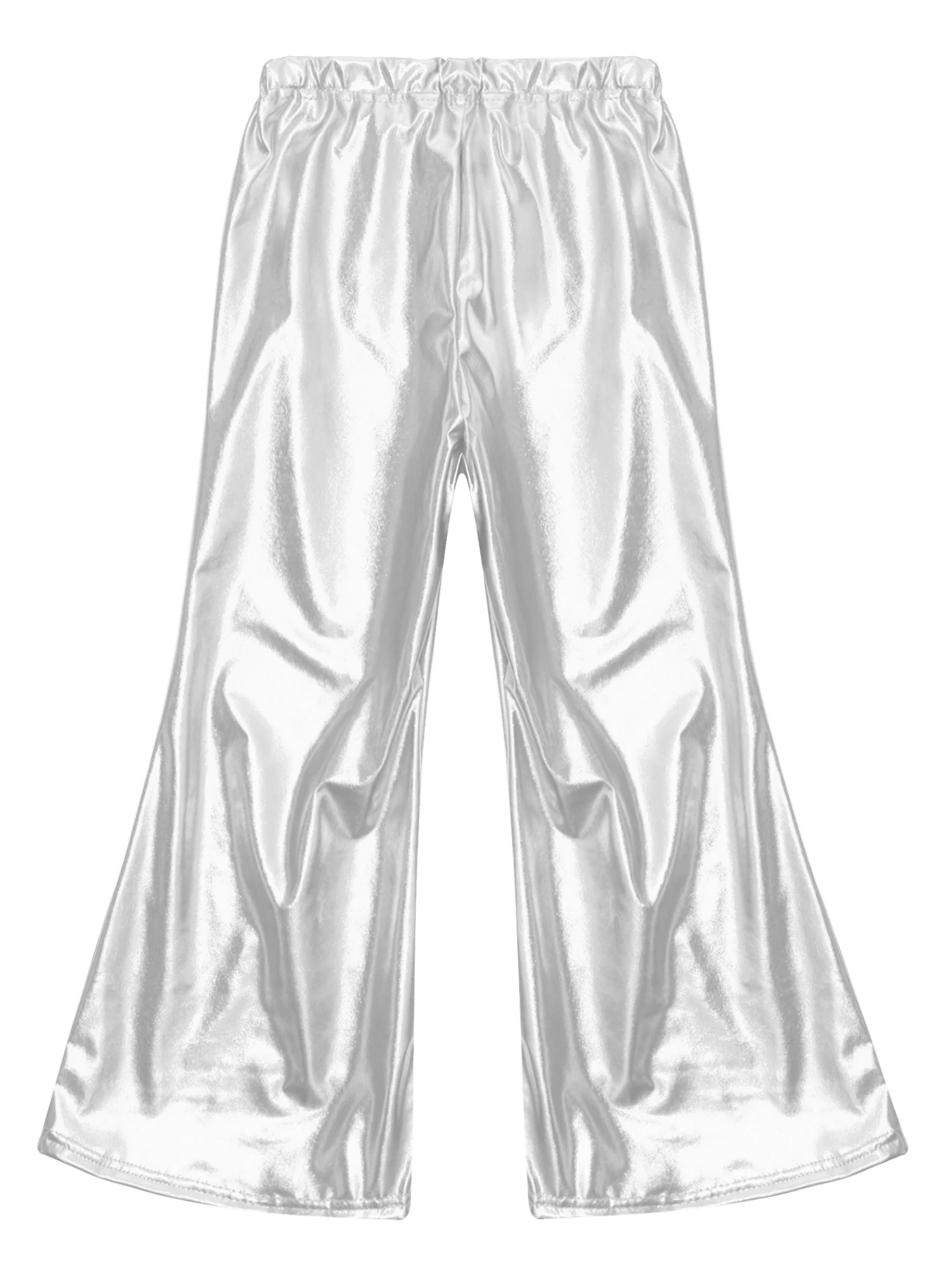 Pantalones acampanados brillantes metálicos para niños y niñas, pantalones de hip hop para baile de Jazz, cintura elástica, pantalones de fondo de campana, Ropa de baile para adolescentes