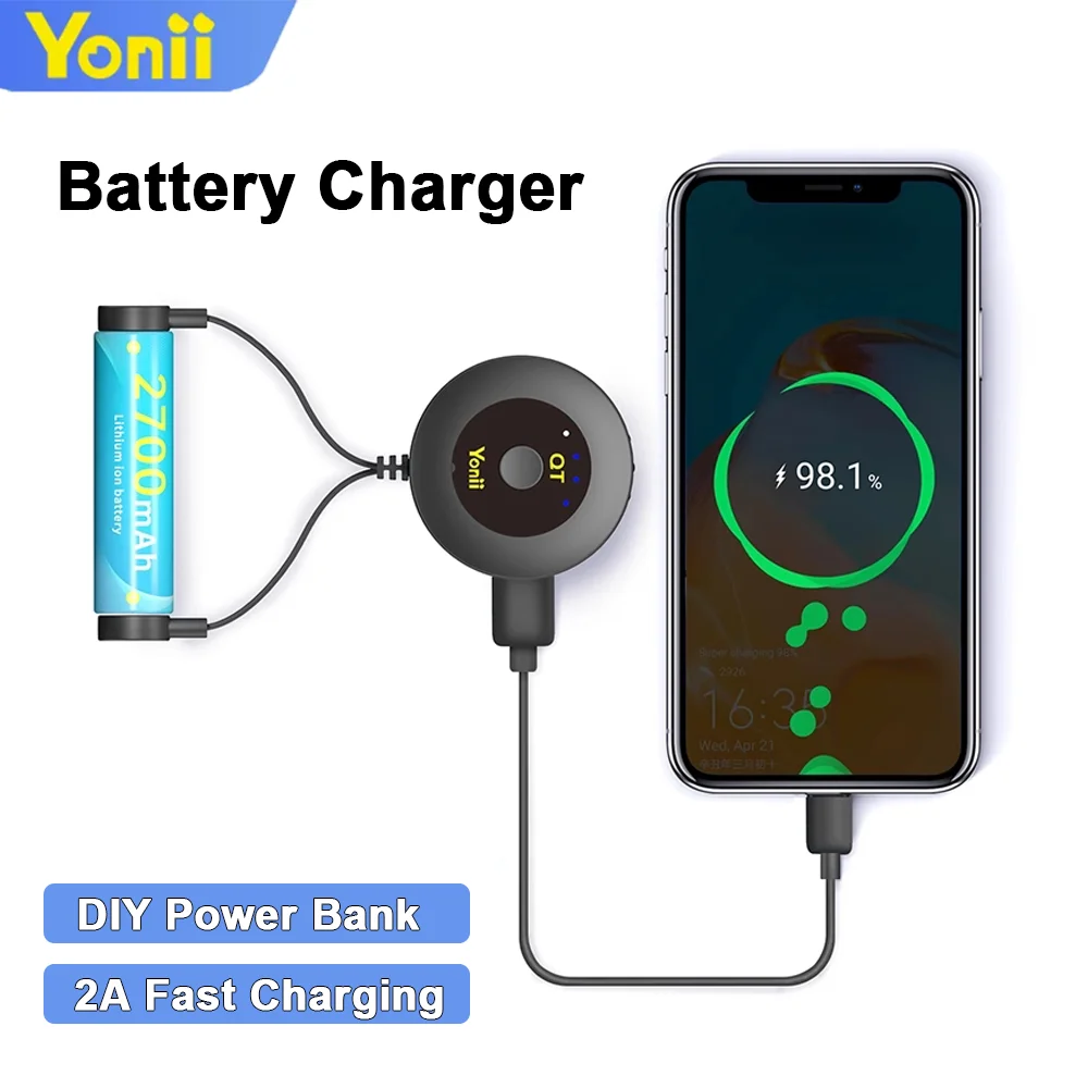 Yonii Li-ion Battery Charger For 18650/20700/21700/26650 3.6V/3.7V Rechargeable Batteries DIY Power Bank 2A Fast Charge Charger