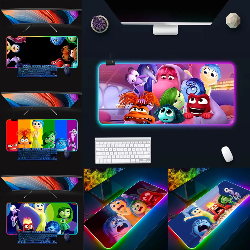 

Inside Out 2 RGB Pc Gamer Keyboard Mouse Pad Mousepad LED Glowing Mouse Mats Rubber Gaming Computer Mausepad