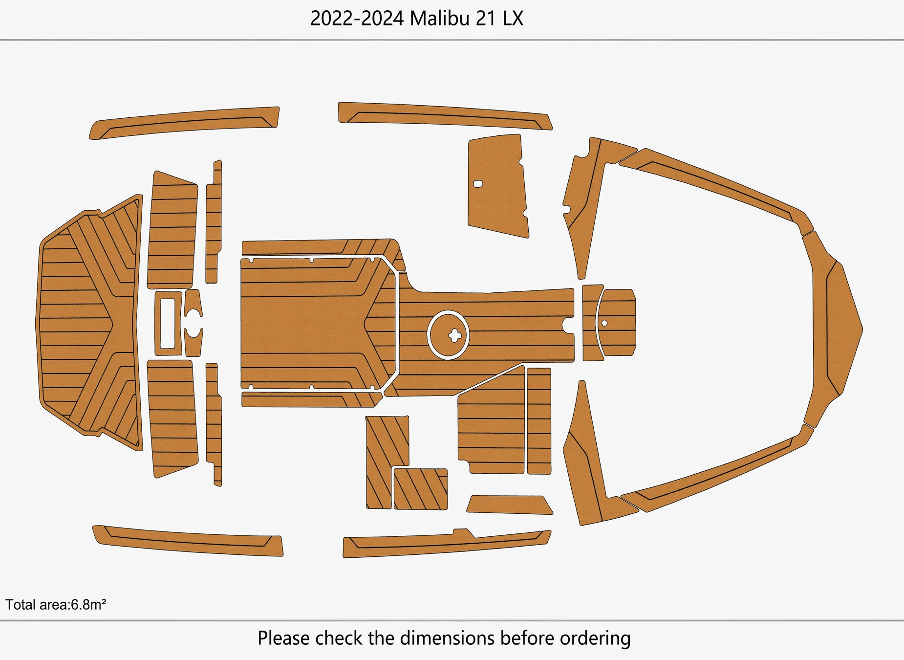 Anti-Skid EVA Faux Teak Self-Adhesive 6mm Boat Decking Pad for 2022-2024 Malibu 21 LX Yacht Cockpit Durable Marine Flooring