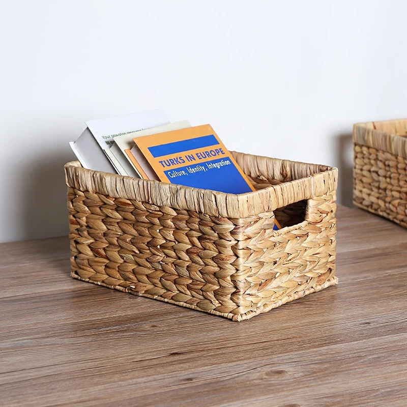 Storage Baskets Containers Desktop Natural water hyacinth Rectangular Storage Bins Organizer Box woven straw baskets mx909956