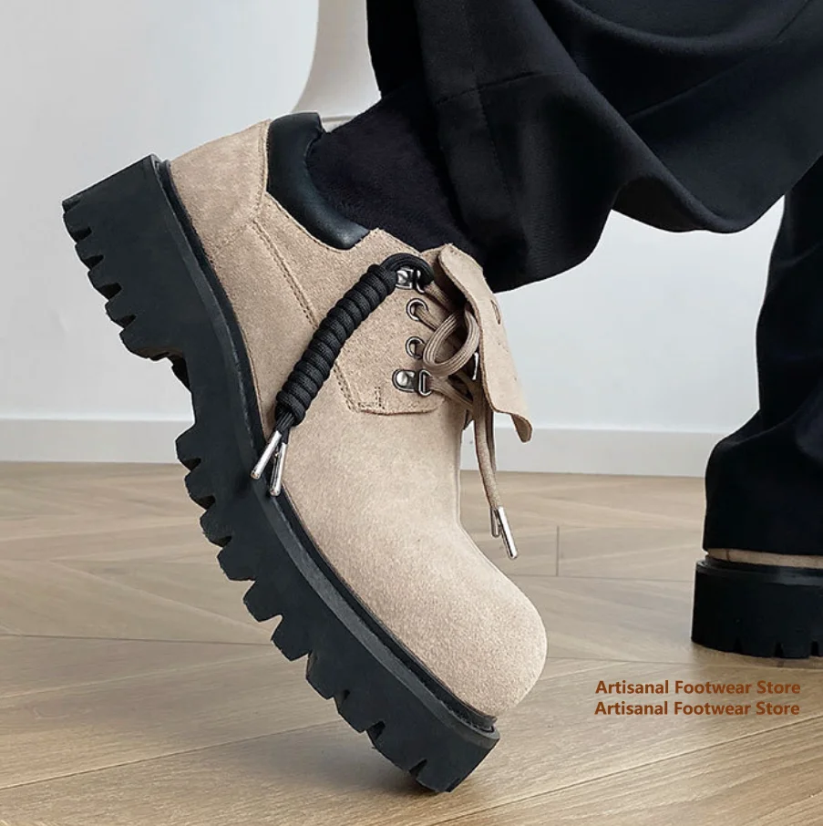 سميكة سوليد الجلد المدبوغ ديربي أحذية الرجال الرجعية كبيرة جولة تو الجلود حذاء كاجوال الارتفاع زيادة العصرية الجديدة في أحذية رجالي #3