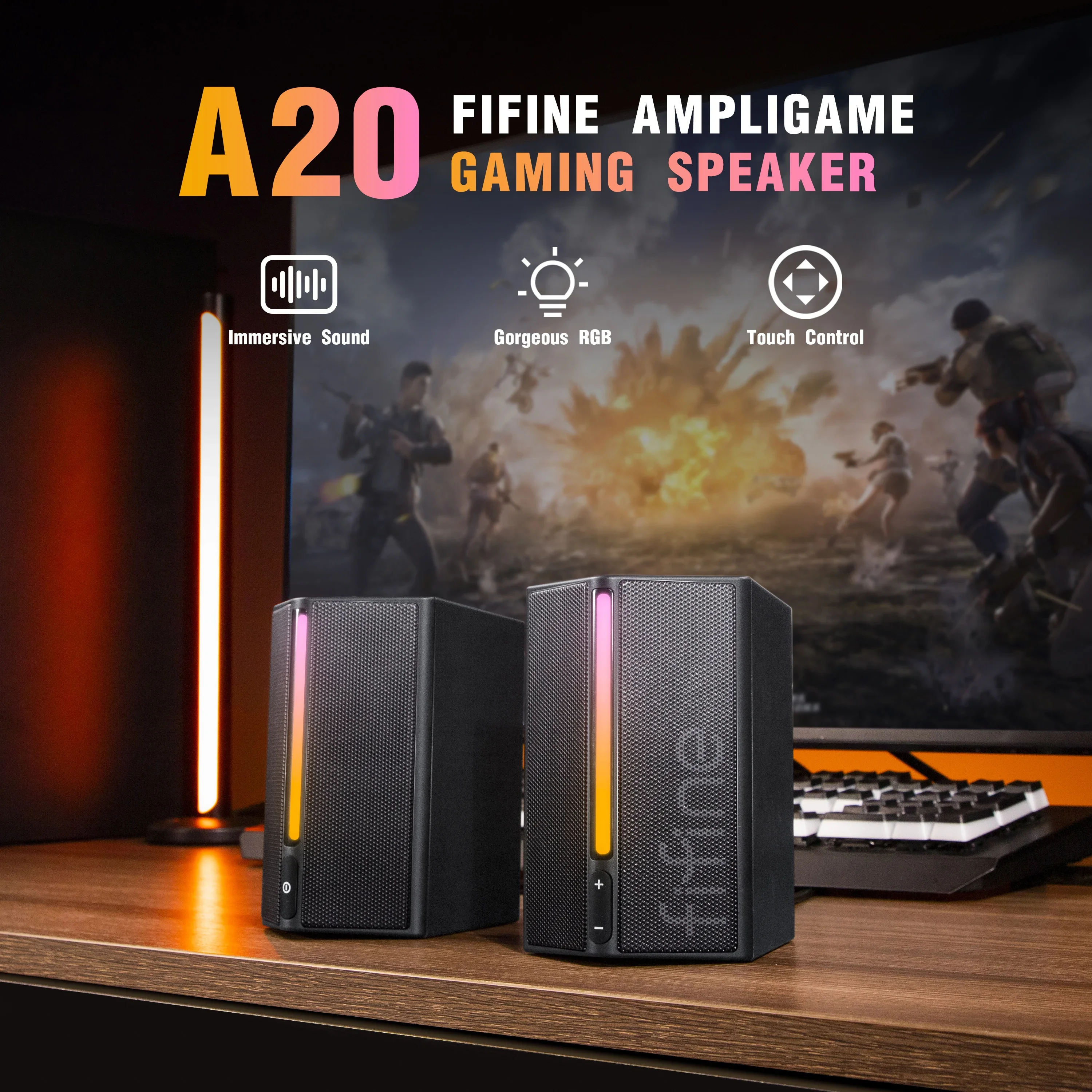 A20 Ampligame 2.0 Gaming Speakers RGB Home Music Desktop Speaker PC Audio Computer Speaker Wire