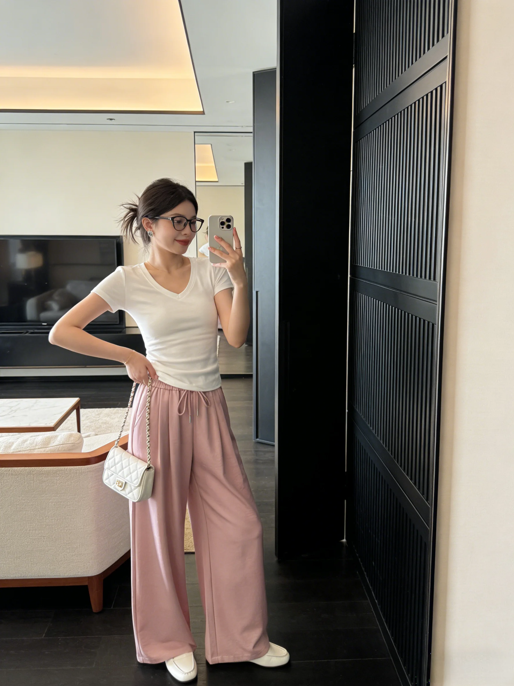 

Повседневные брюки свободного кроя в расслабленном стиле, женские, с высокой талией, широкие штанины, розовые, на шнурке, длинные, летние, свободные, струящиеся