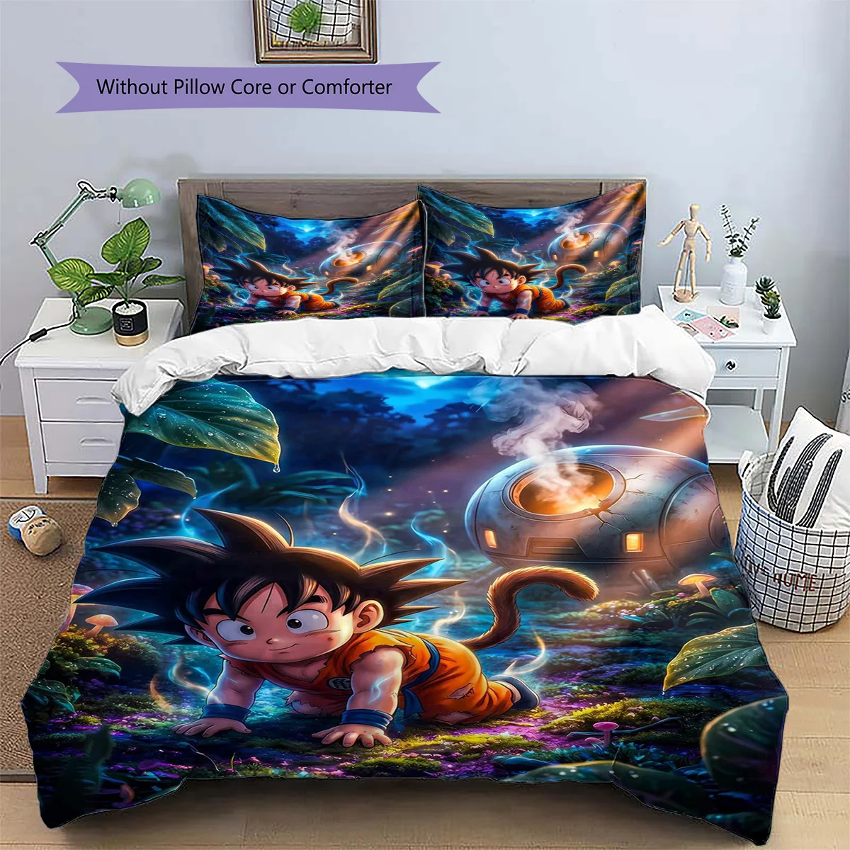 Goku Patterned Pillowcase & Duvet Cover Set Bedroom Art Decor Bedding Cool Gift for Anime Enthusiasts.-TING