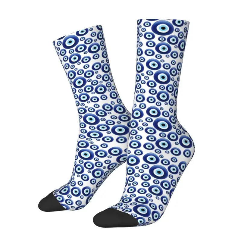 Funny Mens Mediterranean Evil Eye Protection Dress Socks Unisex Warm Breathbale 3D Printed Lucky Charm Amulet Hamsa Crew Socks