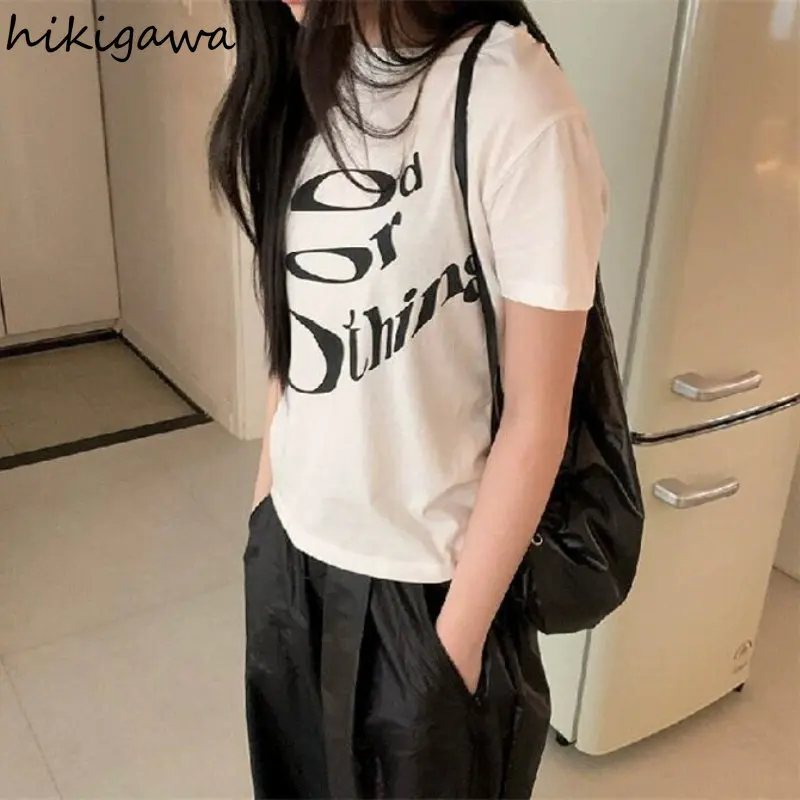 Fashion Tshirts Female Summer Korean Letter Print T Shirt 2023 Ropa Mujer Shirts Women Oversized Y2K Tops Casual White T-shirt