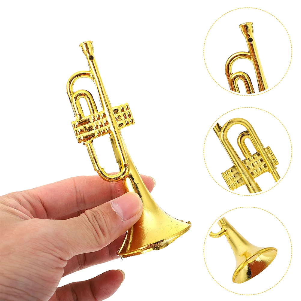 24 Pcs Mini Trumpet Model 12 5cm Gold Brass Horn Decorative Musical Instrument Accessory for Kids Craft Home Adornment