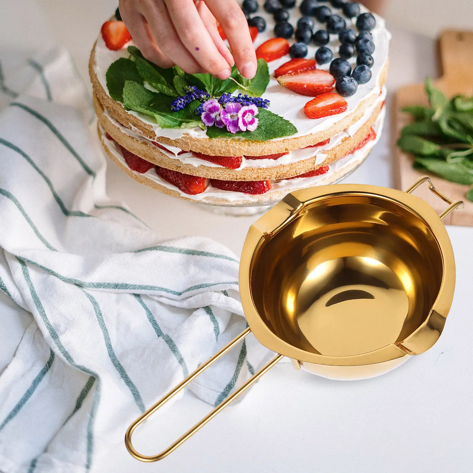 Double Boiler Pot Helps Chocolate Makers Improve Melting Control, Golden Stainless Steel with Easy-Pour Spout, 1 Pc