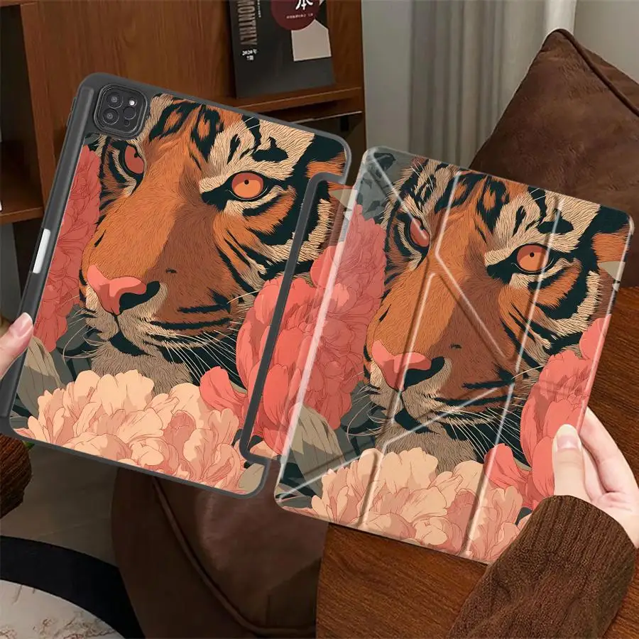 

Чехол-подставка для планшетов iPad Air 4, 5, M3, M2, M4, 11 дюймов, Pro 2025, Pro 11-го, 10-го, 9-го, 8-го, 7-го поколений, 12.9 дюймов, Mini 6, 7, Cool Tiger