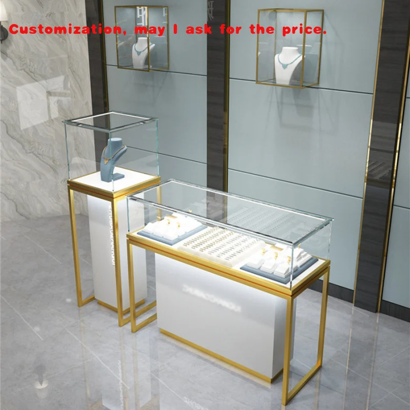

custom.High End Luxury Jewelry Shelves Display Standing Led Light Glass Showcase Display Cabinet Stand Glass Pedestal Jewelry Ca
