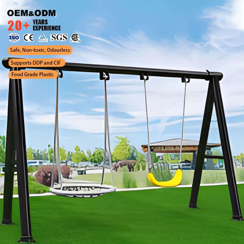 

Hot Sale Kids Family Outdoor Metal Swing Equipment With Two Seats Swing Set Playground Outdoor Play House Kids Park Play Centres