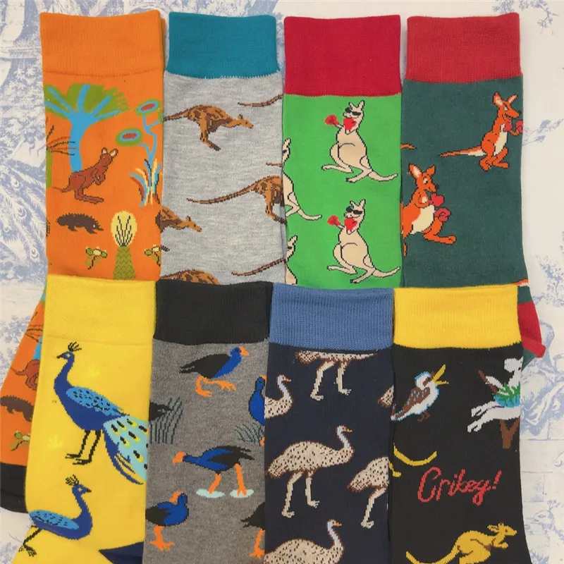 Adult Crew Unisex Funny Cute Socks Little Kiwi Ostrich Peacock Bird Australia Koala Bear Kangaroo Jump Hip Hop Large Size Sox