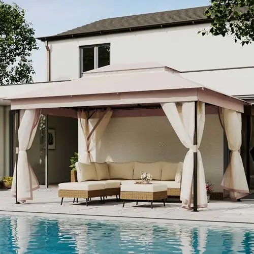 Patio Gazebo 10'x13', Outdoor Heavy Duty Party Tent Shelter with Double Roofs, Mosquito Nettings for Backyard, Garden