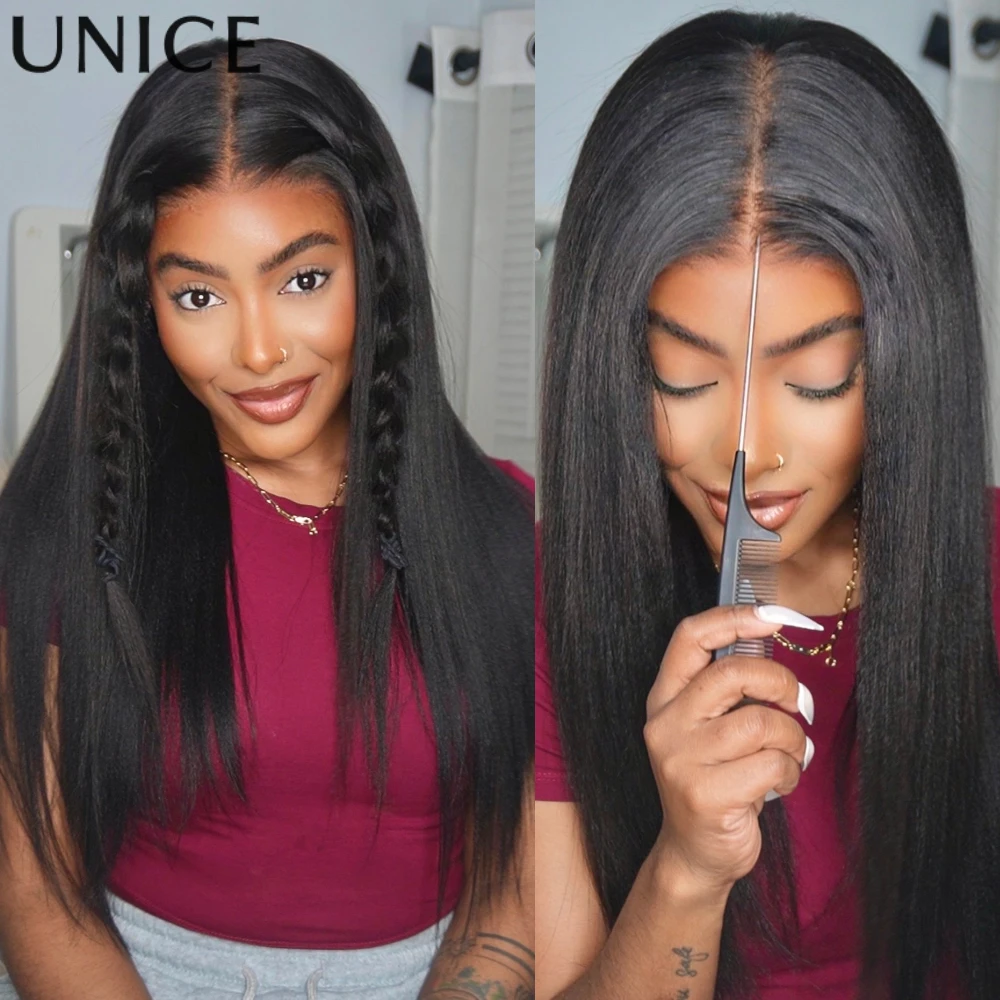 

UNice 7x5 Bye Bye Slip™ Yaki Straight Glueless Wig With Drawstring & 13x4 Pre-Everything™ Balayage Highlights Yaki Straight Wig