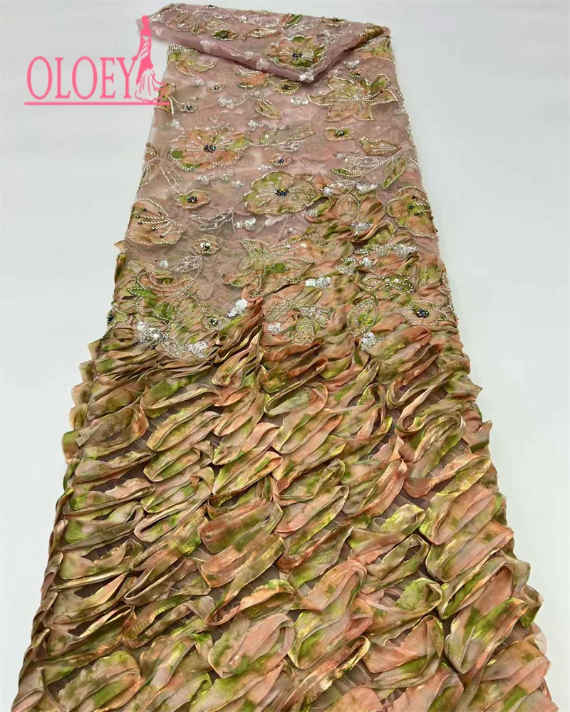 OLOEYLAfrican tela de encaje bordado de alta calidad tul de lentejuelas de red francesa para coser tela nigeriana último diseño