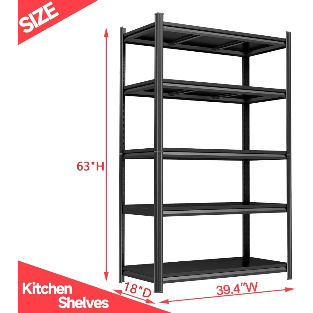 頑丈な5段メタルキッチンシェルフ、収納用、耐荷重2000ポンド、パントリーオーガナイザーラック、省スペースソリューション