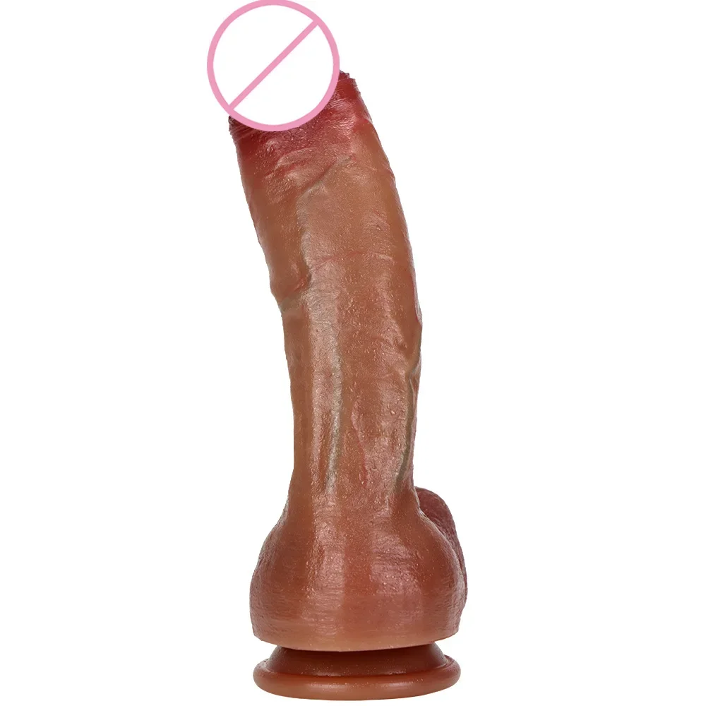 26*5cm Soft Liquid Silicone Simulation Penis Real Vein Realistic Dildo with Strong Suction Cup Female Masturbator Adult Sex Toy