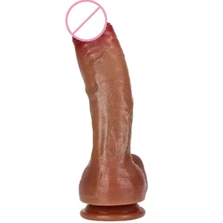 26*5cm Soft Liquid Silicone Simulation Penis Real Vein Realistic Dildo with Strong Suction Cup Female Masturbator Adult Sex Toy