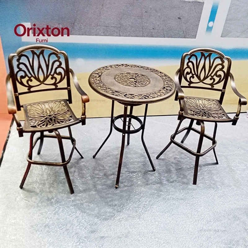 Outdoor Cast Aluminum Leisure Table and Chair Bar Table Rotating  Cafe Bar Chair Rotating High Table
